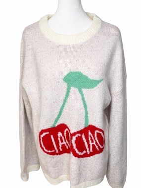 A New Day Cream Cherry Graphic Sweater - Women's Cozy Crewneck